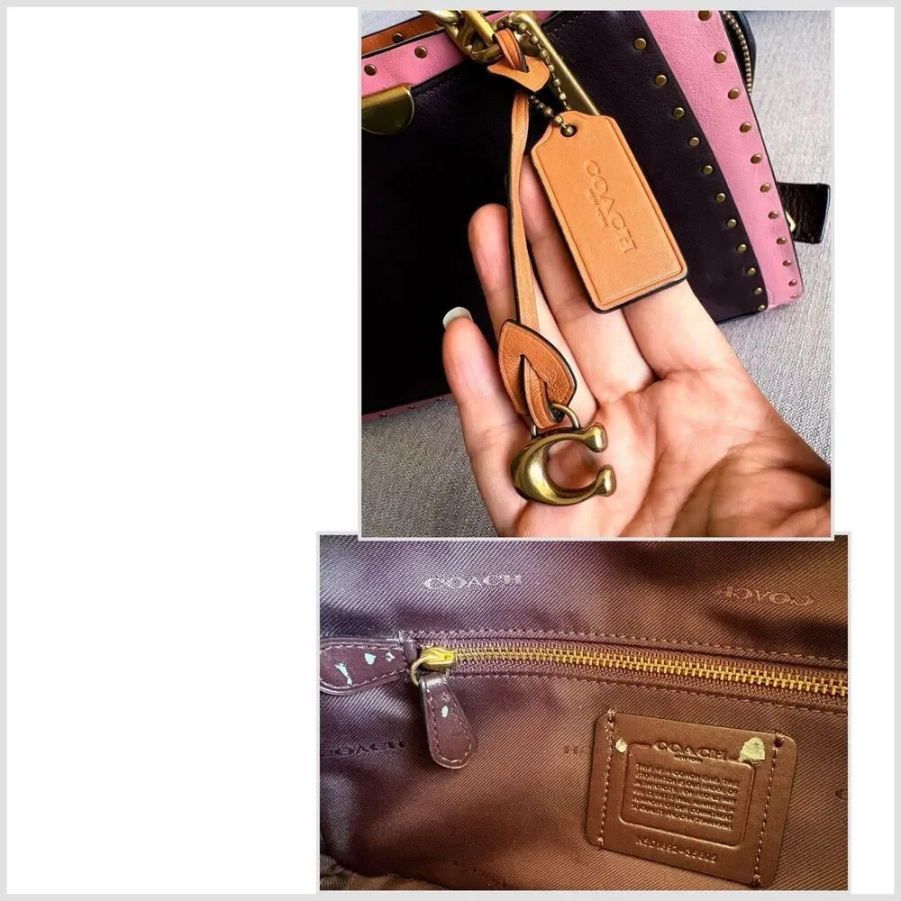 COACH Dreamer 27 Colorblock Leather Satchel w/Border Rivets Handbag Crossbody